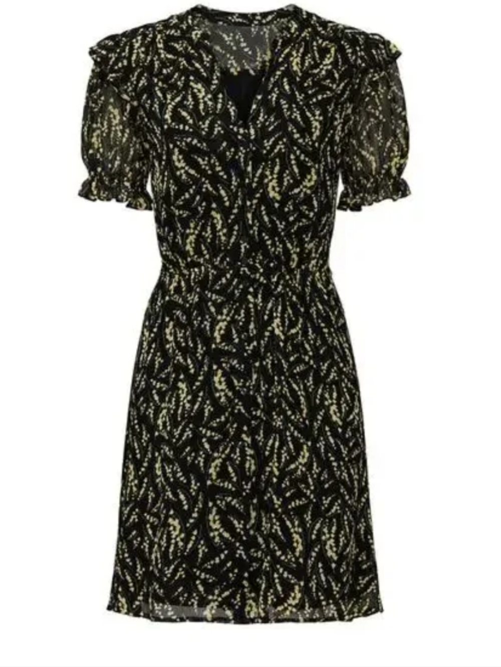 Ba&Sh Ruffle Black And White Print 3/4 Button Short Sleeve Mini Dress